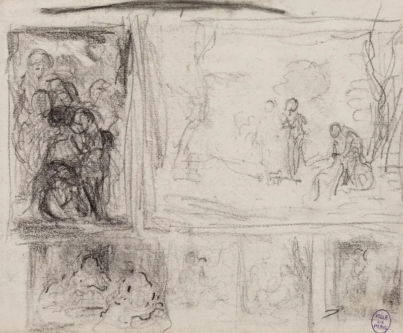 Diverses petites esquisses pour des compositions à personnages av Narcisse-Virgile Diaz de La Peña