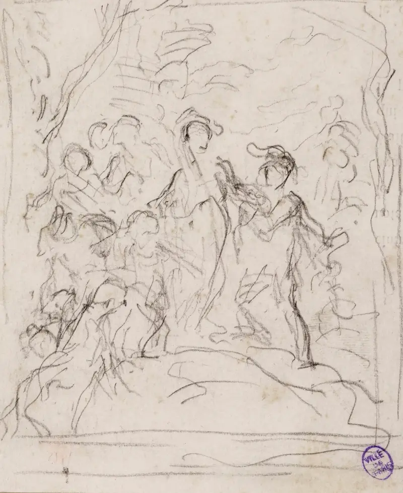 Skiss av en grupp figurer i en skog av Narcisse-Virgile Diaz de La Peña