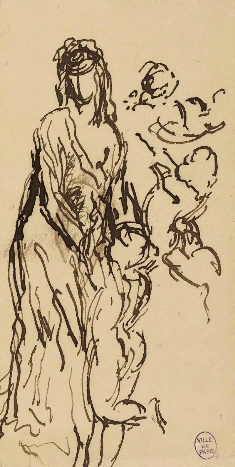 Stående kvinnofigur med amoriner av Narcisse-Virgile Diaz de La Peña