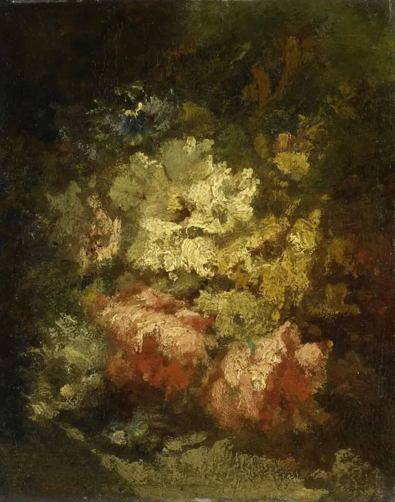 Stilleben med vita och röda rosor av Narcisse-Virgile Diaz de La Peña
