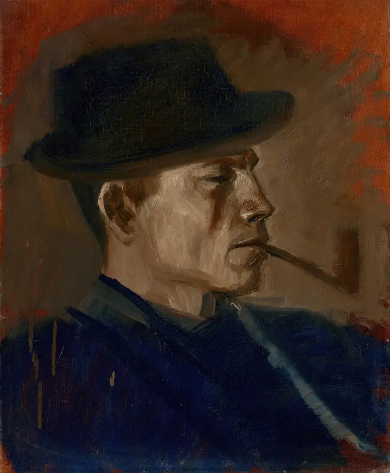 Man in Blue Smoking av Ladislav Mednyánszky