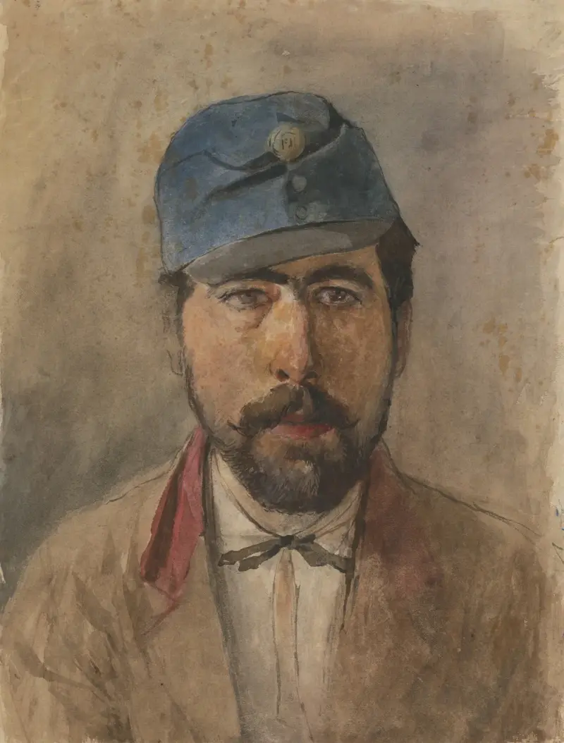 Portrait of a soldier in a blue cap av Ladislav Mednyánszky