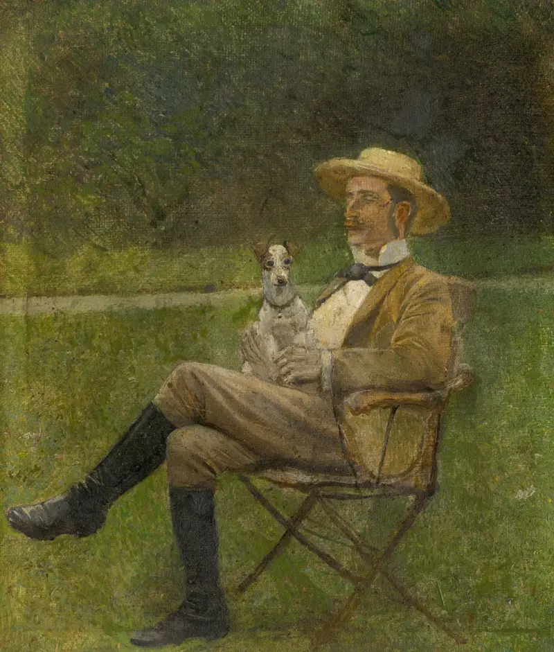 Study of a Seated Man with a Dog av Ladislav Mednyánszky