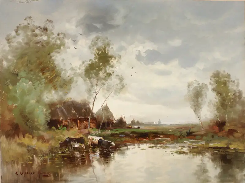 Landskap med vindkvarn av E. Landseer Harris