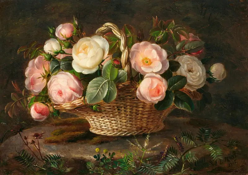 Korb mit Rosenblüten von Johan Laurentz Jensen