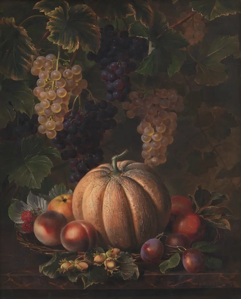 Various Fruits, Including Melon And Grapes av Johan Laurentz Jensen