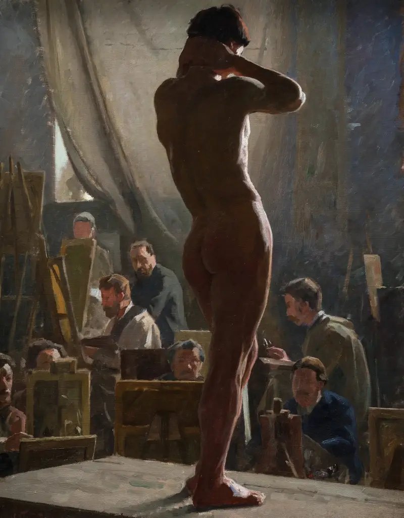 Male Nude in the Studio of Bonnat av Laurits Tuxen