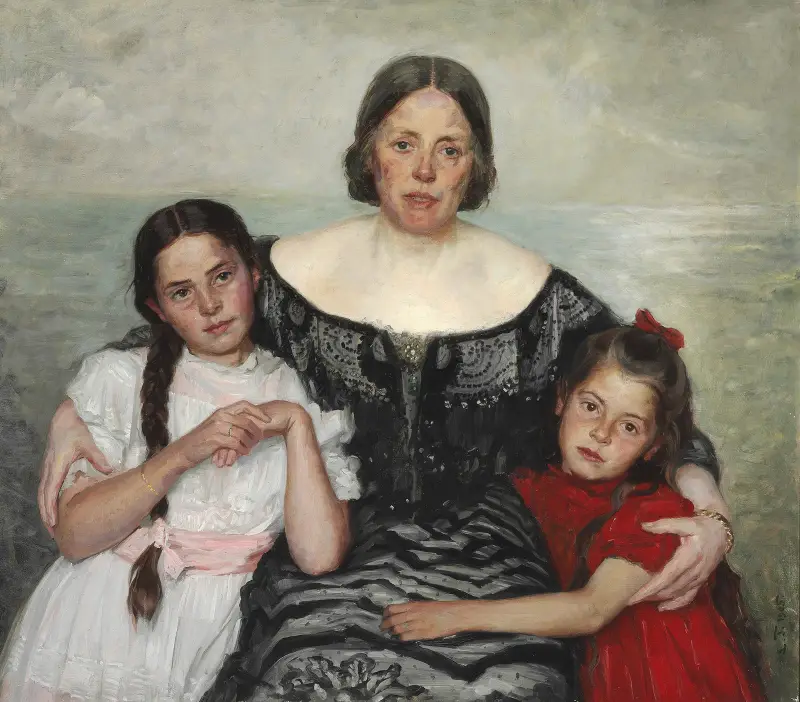 Portrætgruppe. Frederikke Tuxen med Yvonne og Nina av Laurits Tuxen