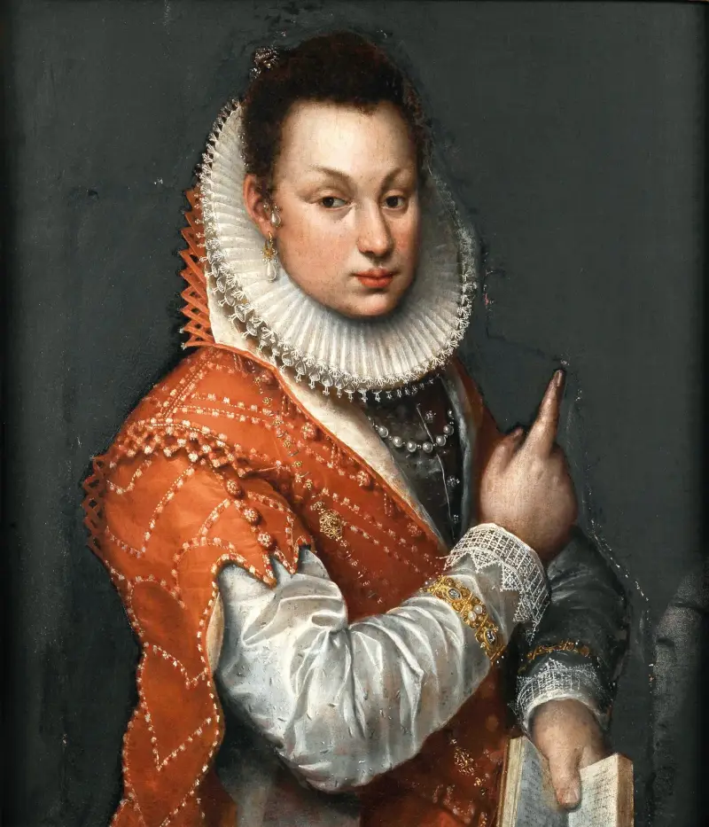 Portrait Of A Lady Wearing A Ruff, Holding A Book In Her Left Hand av Lavinia Fontana