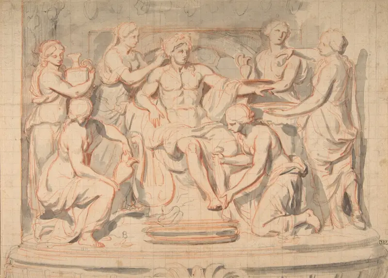 Apollo Bathing, Attended by the Nymphs of Thetis av Charles Le Brun