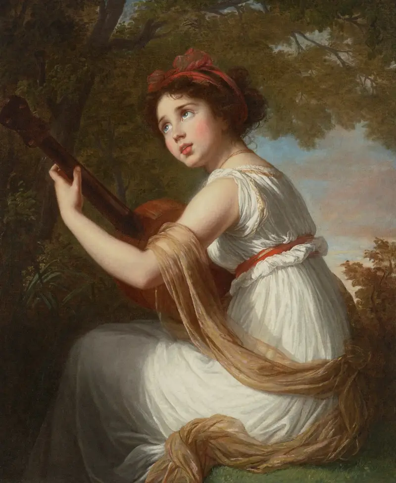 Portrét umělcovy dcery Jeanne-Julie-Louise Le Brun (1780–1819) hrající na kytaru, Elisabeth Louise Vigée Le Brun