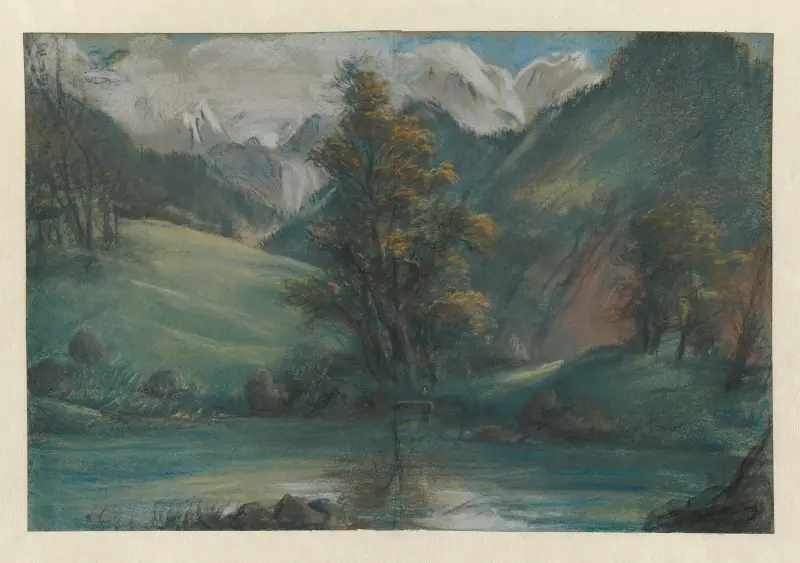 Vue du lac de Challes et du Mont Blanc (View of the Lake of Challes and Mont Blanc) av Elisabeth Louise Vigée Le Brun