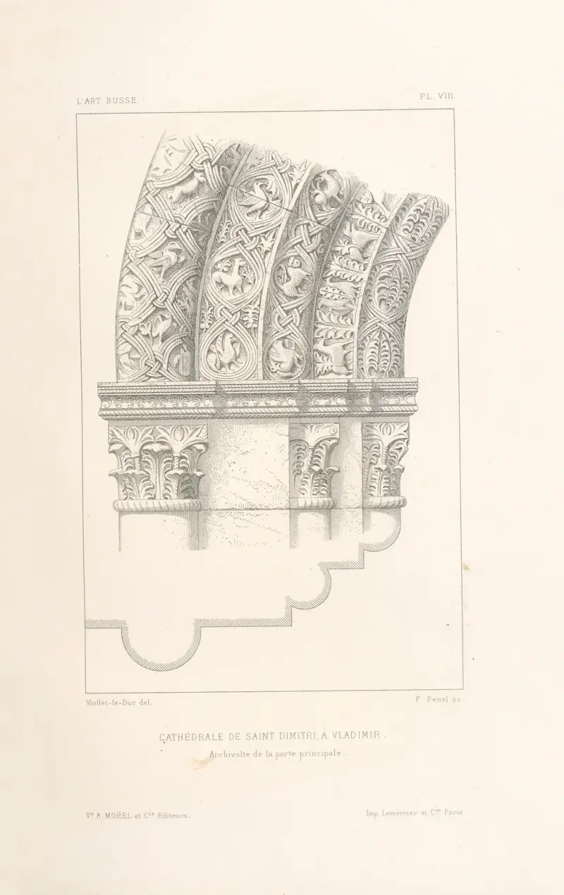 Cathédrale de Saint-Dimitri, à Vladimir. — Archivolte delà porte principale av Eugène-Emmanuel Viollet-le-Duc