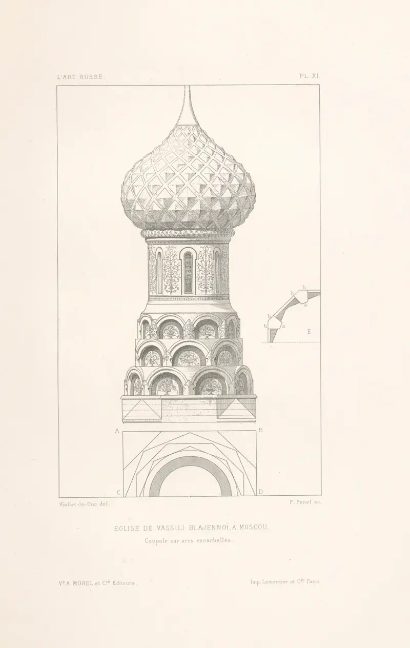 Église de Vassili Blajennoï, à Moscou. — Coupole sur arcs en- corbellés av Eugène-Emmanuel Viollet-le-Duc