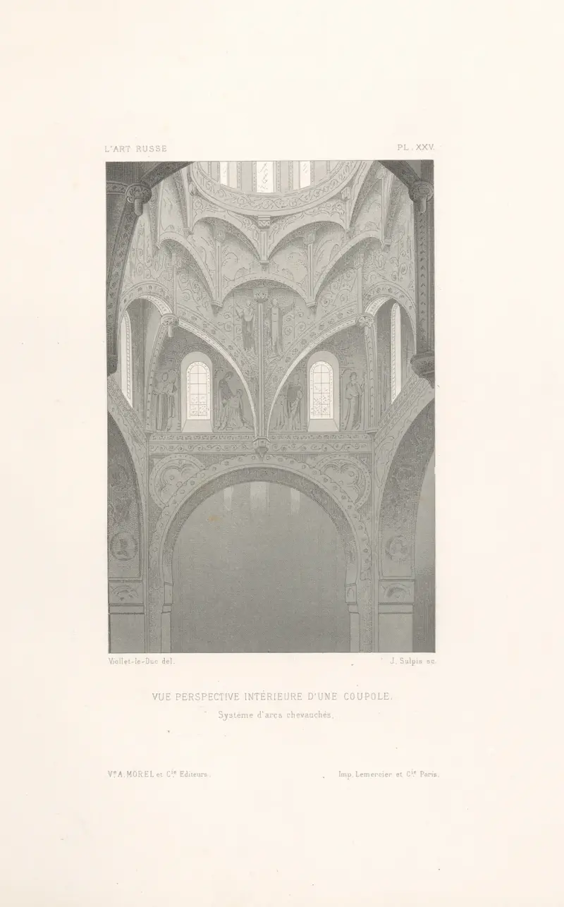 Vue perspective intérieure d’une coupole. — Système d’arcs chevauchés av Eugène-Emmanuel Viollet-le-Duc
