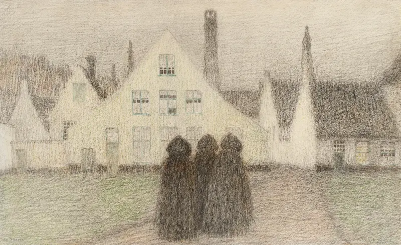 Béguinage med gamla kvinnor av Henri Le Sidaner
