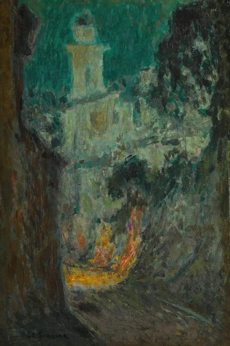 Gatan i månsken, Villefranche-sur-Mer av Henri Le Sidaner