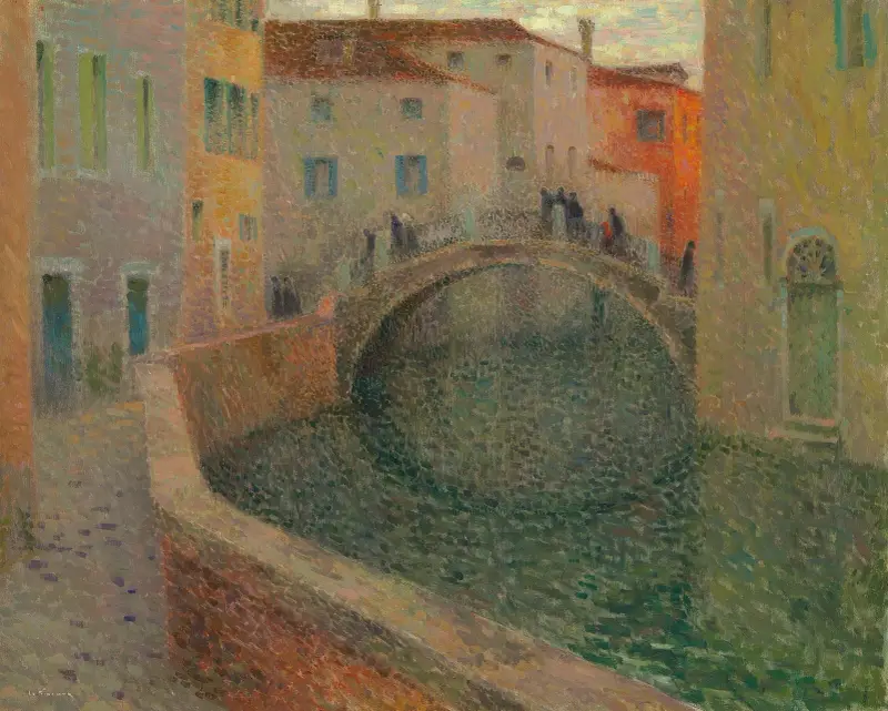 Den lilla kanalen, grå kväll, Venedig av Henri Le Sidaner