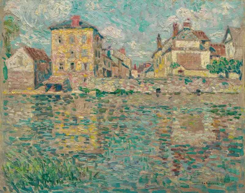 Hus i solsken vid floden, Nemours av Henri Le Sidaner
