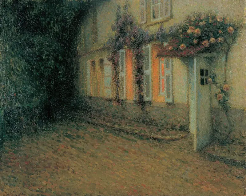 Rosor och wisterior på huset av Henri Le Sidaner