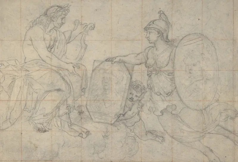 Minerva Presenting Two Portraits to Apollo av Eustache Le Sueur
