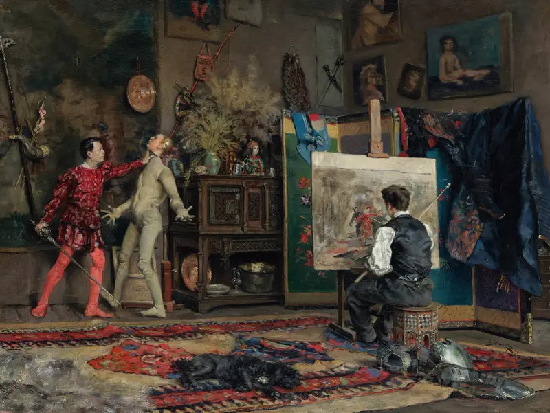In The Artist’s Studio av Julius Leblanc Stewart