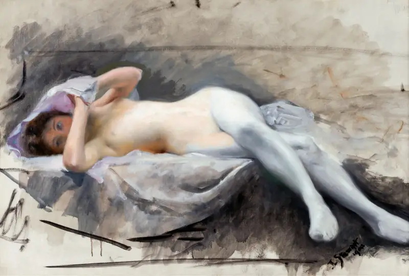 Liegende Aktstudie von Julius Leblanc Stewart