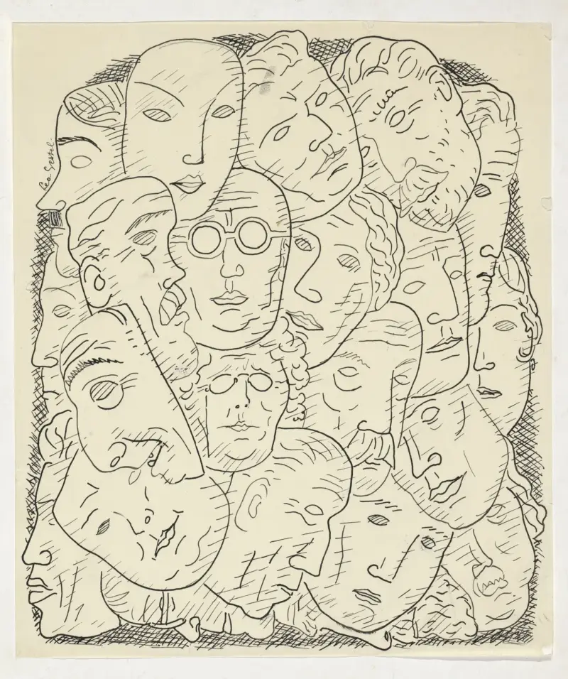 Blad med huvuden av Leo Gestel