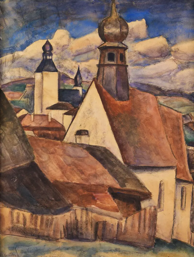 Utsikt över taken i Regen av Leo Gestel