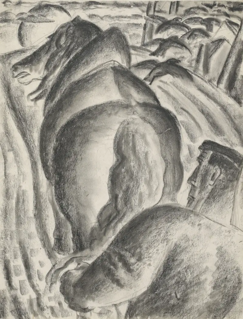Boer met ploeg en trekpaard av Leo Gestel