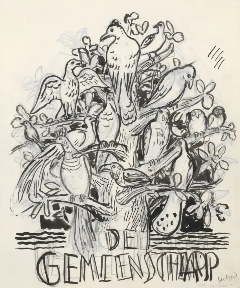 Baum mit Vögeln (Umschlagentwurf für De Gemeenschap) von Leo Gestel