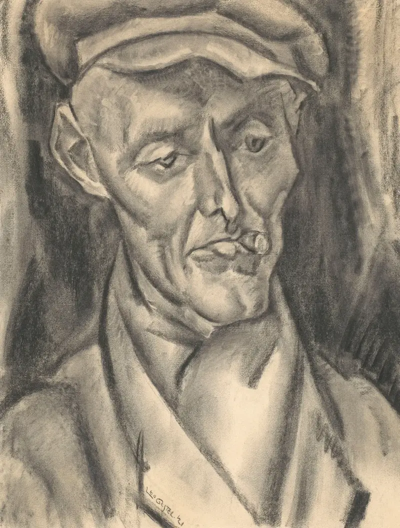 Byst av man med keps och cigarr av Leo Gestel