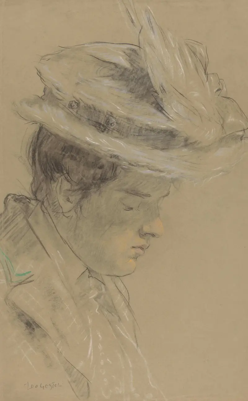 Byst av en kvinna med hatt, mot höger av Leo Gestel