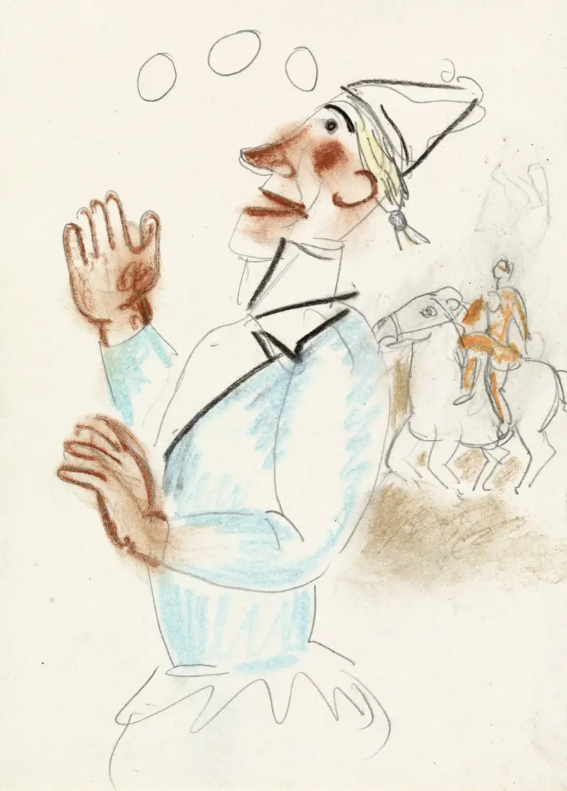 Clown en ruiter te paard av Leo Gestel