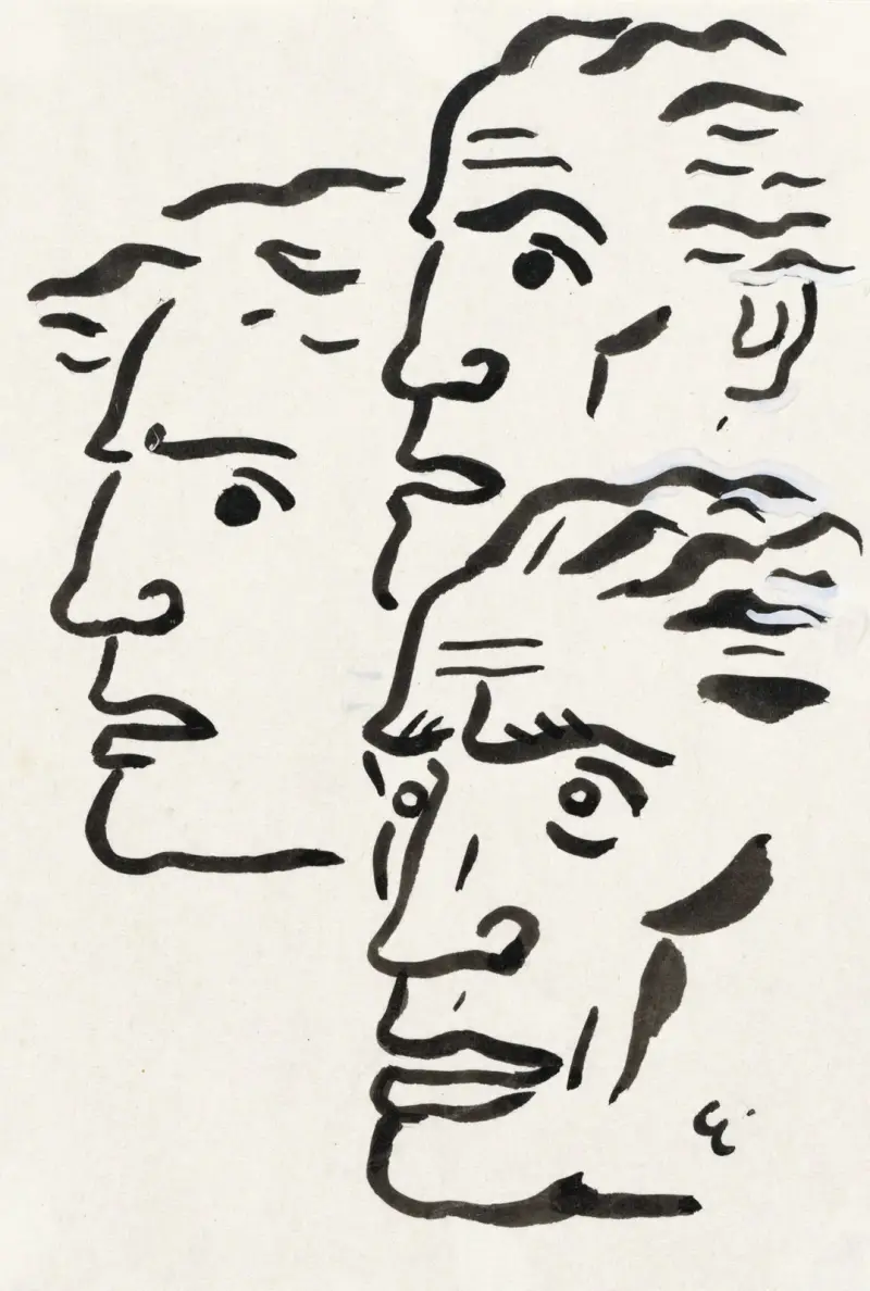 Tre manshuvuden av Leo Gestel