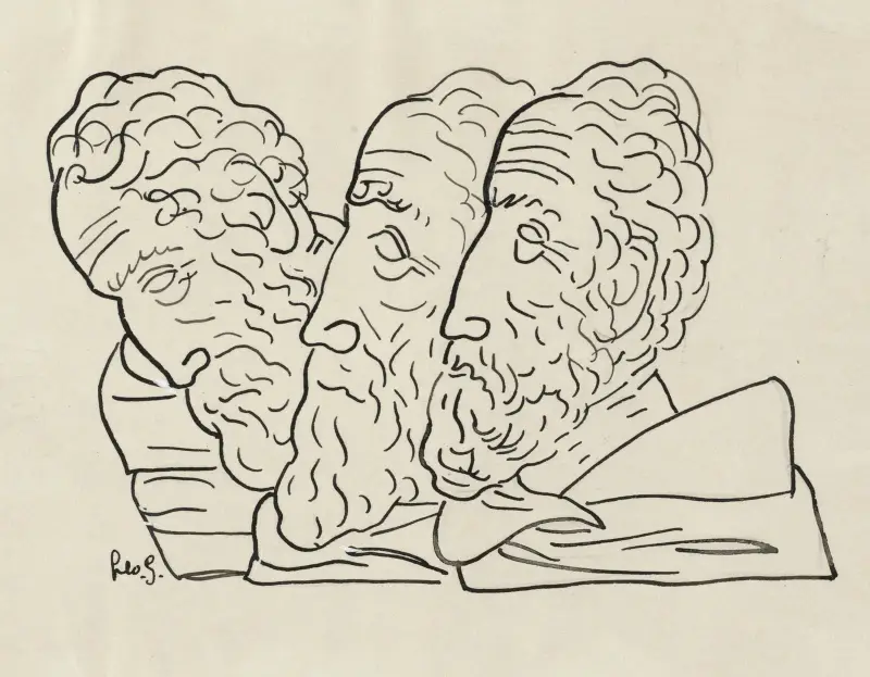 Tre manshuvuden av Leo Gestel