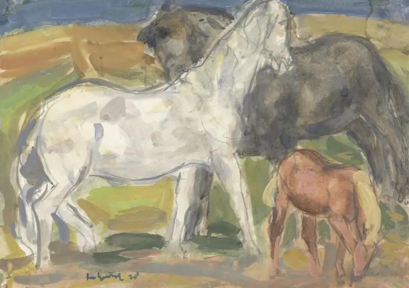Tre hästar i ett landskap av Leo Gestel
