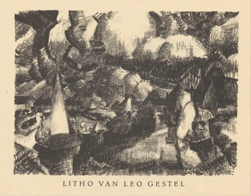 Kullandskap med bondgårdar av Leo Gestel