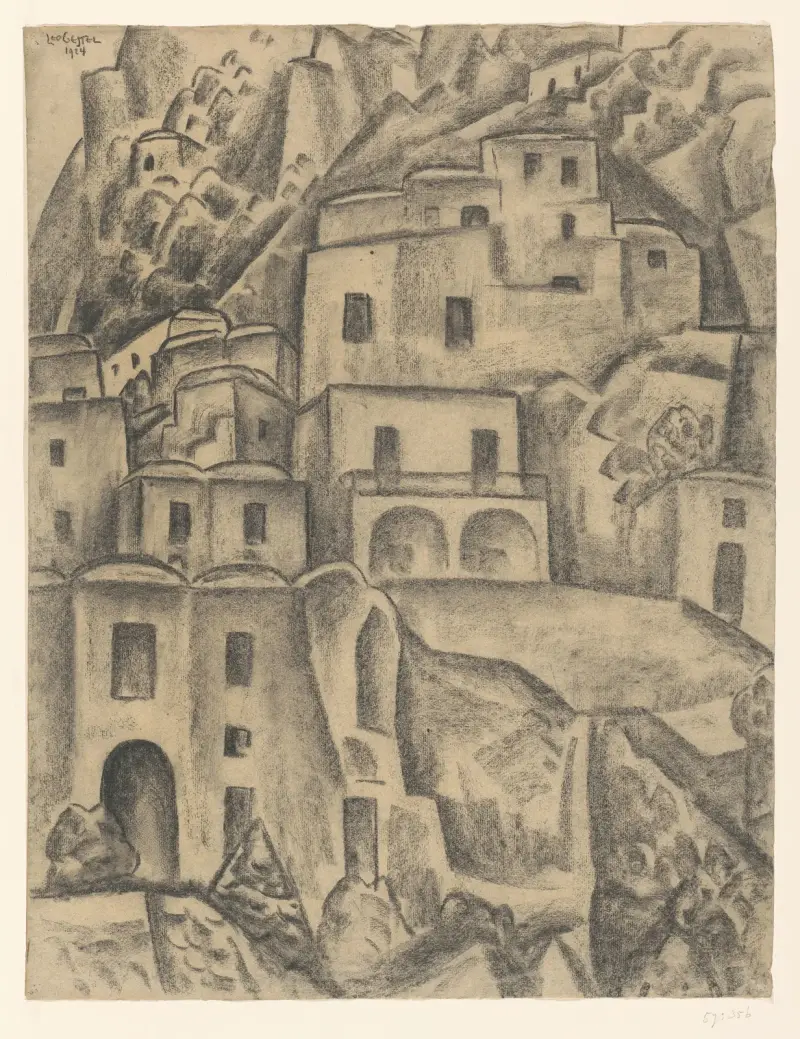 Hus på bergssluttning av Leo Gestel