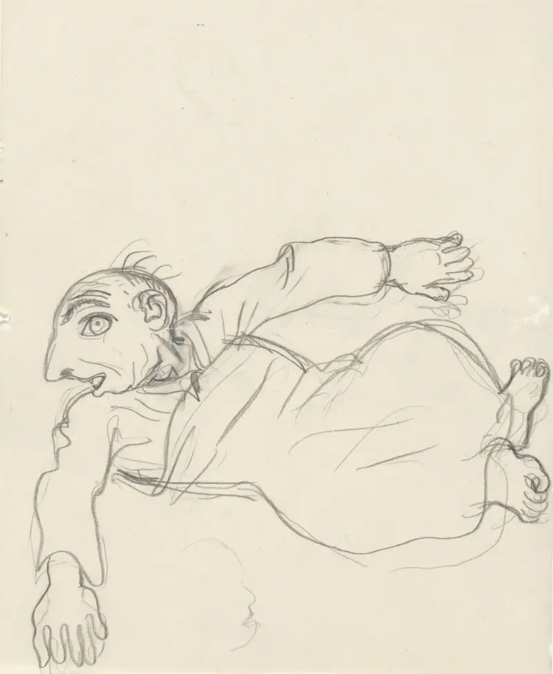 Karikatyrt eget sjukläge (20-tal) av Leo Gestel