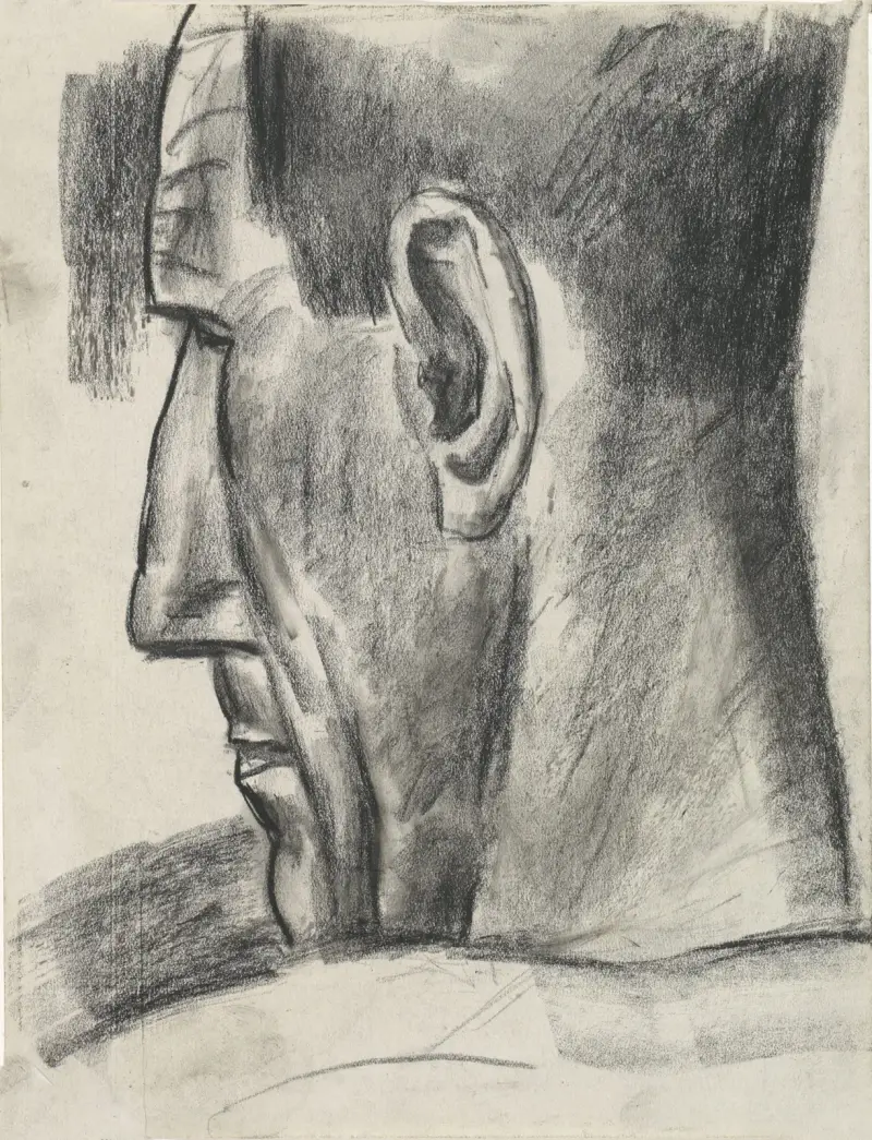 Huvud av man sedd bakifrån och i profil av Leo Gestel