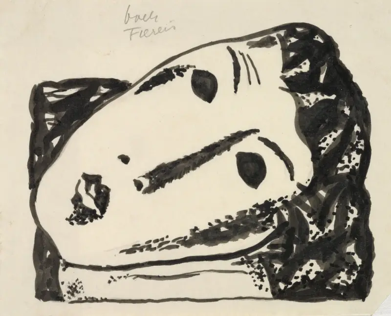 Liggande kvinnohuvud av Leo Gestel