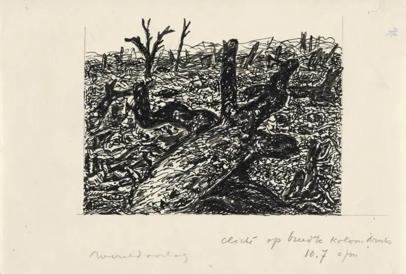 Buchillustration für Alexander Cohens Van Anarchie tot Monarchie; Wereld Oorlog von Leo Gestel
