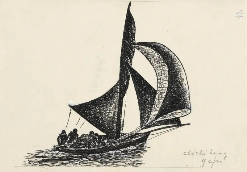 Ontwerp boekillustratie voor Alexander Cohen’s Van Anarchie tot Monarchie; Zeilboot av Leo Gestel