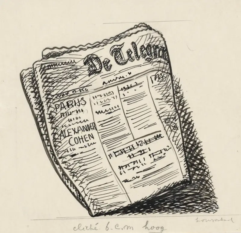 Ontwerp boekillustratie voor Alexander Cohen’s Van Anarchist tot Monarchist; De Telegraaf av Leo Gestel