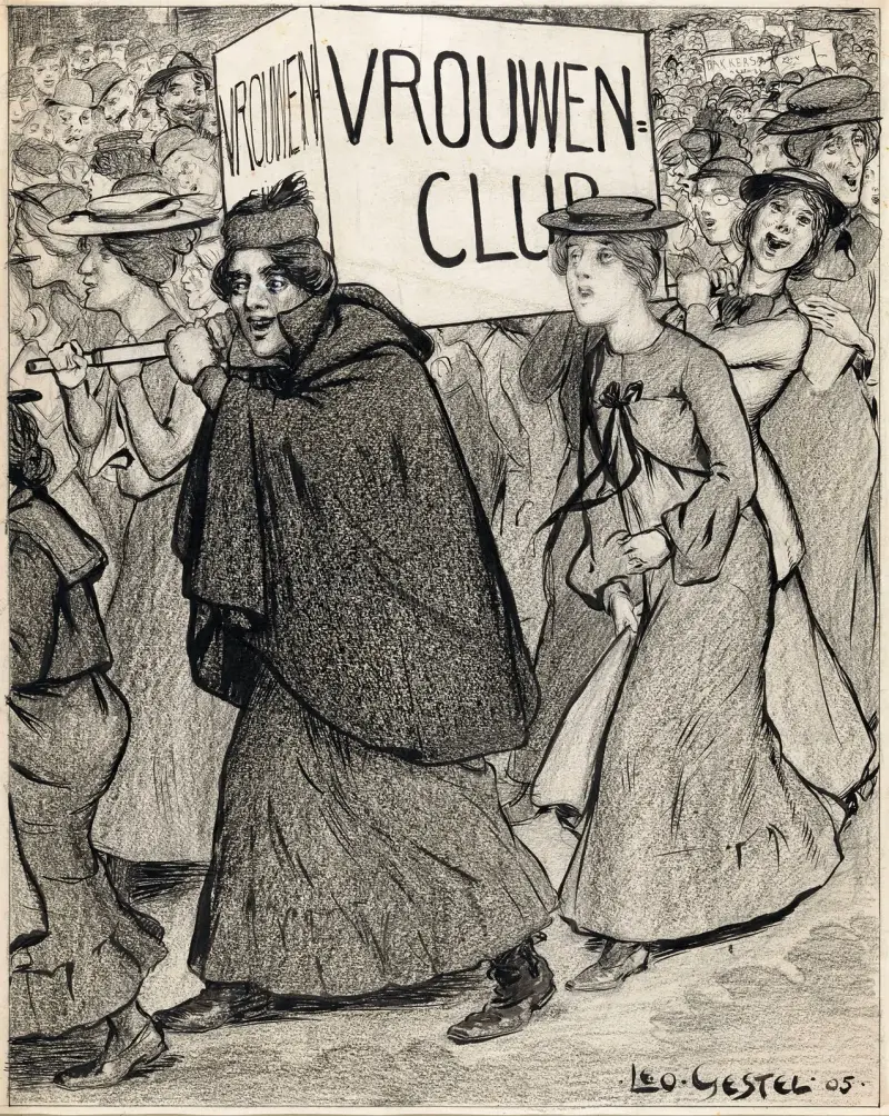 Optocht van vrouwen `Vrouwenclub’ av Leo Gestel