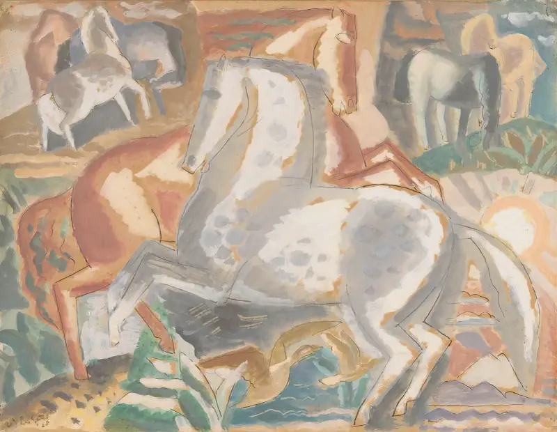 Hästar i landskap av Leo Gestel