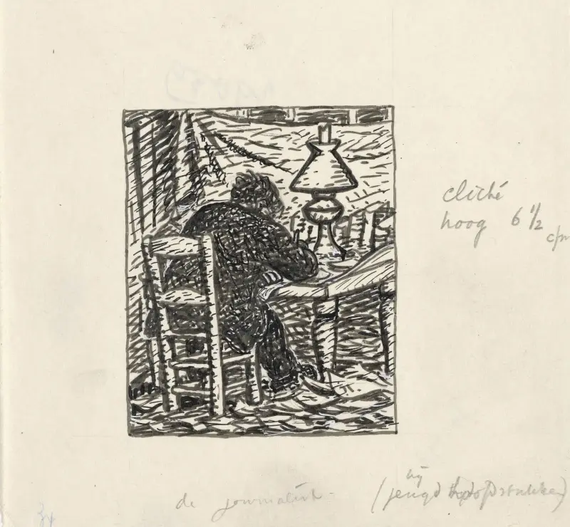 Person som skriver vid ett bord av Leo Gestel