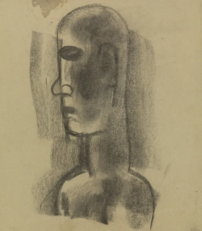 Skiss av en person, i profil av Leo Gestel