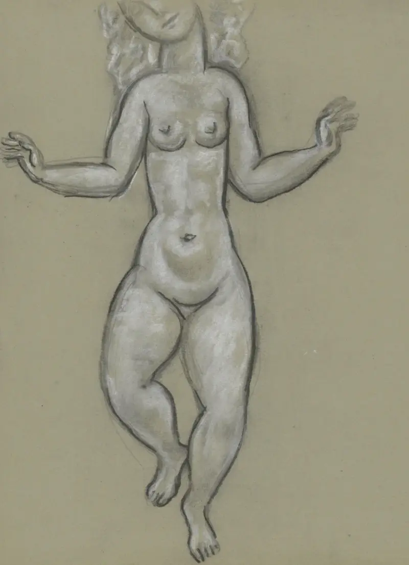 Schetsblad met dansende naakte vrouw av Leo Gestel